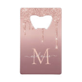 Monogram Naam Tekst Roos Gold Blush Glitter Sparkl Kredietkaart Flessenopener (Achterkant)