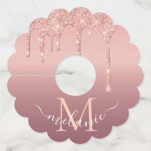 Monogram Naam Tekst Roos Gold Blush Glitter Sparkl Wijnglaslabel