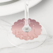 Monogram Naam Tekst Roos Gold Blush Glitter Wijnglaslabel (Dichtbij)