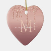 Monogram Naam Tekst Roos Gold Blush Sparkle Keramisch Ornament (Rechts)