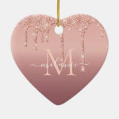 Monogram Naam Tekst Roos Gold Blush Sparkle Keramisch Ornament (Achterkant)