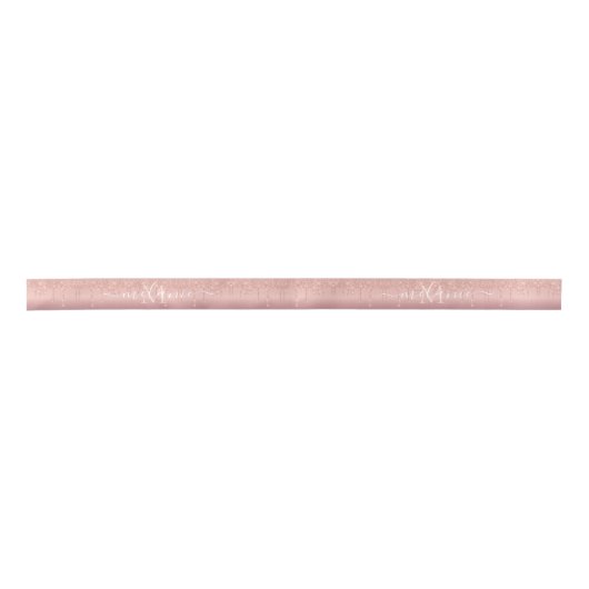 Monogram Naam Tekst Roos Gold Blush Sparkle Ribbon Lint (Voorkant)