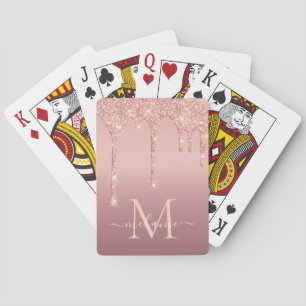Monogram Naam Tekst Roos Gouden Glitter Speelkaart Pokerkaarten