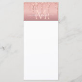 Monogram naam tekst roze goud blozen glitter menu (Achterkant)