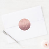 Monogram naam tekst roze goud blush glitters glans ronde sticker (Envelop)