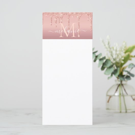 Monogram naam tekst roze goud roze glitter menu (Staand voorkant)