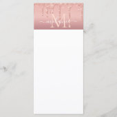 Monogram naam tekst roze goud roze glitter menu (Voorkant)
