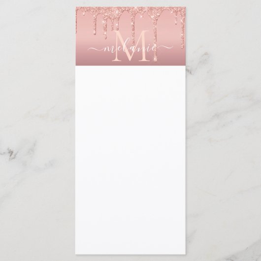 Monogram naam tekst roze goud roze glitter menu (Voorkant)