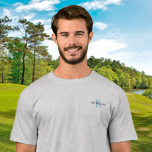 Monogram & Naam, Trendy Design Blauw & Zwart T-shirt