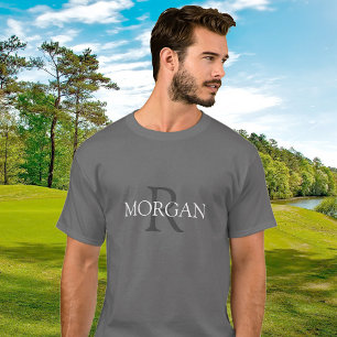Monogram & naam, trendy ontwerp grijs witte tekst t-shirt