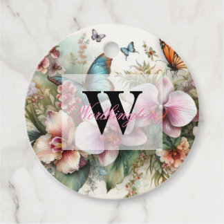 Monogram naam Tropische bloemen verlaat waterverf Bedankjes Labels