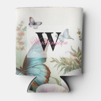 Monogram naam Tropische bloemen verlaat waterverf Blikjeskoeler
