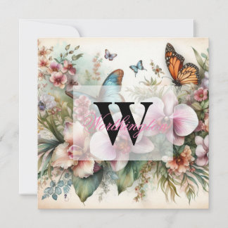 Monogram naam Tropische bloemen verlaat waterverf Kaart