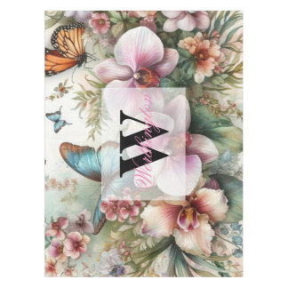 Monogram naam Tropische bloemen verlaat waterverf Tafelkleed