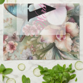 Monogram naam Tropische bloemen verlaat waterverf Theedoek (Gevouwen)