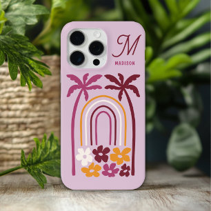 Monogram Naam Tropische Zomer Palmboom Bloem iPhone 15 Pro Max Hoesje