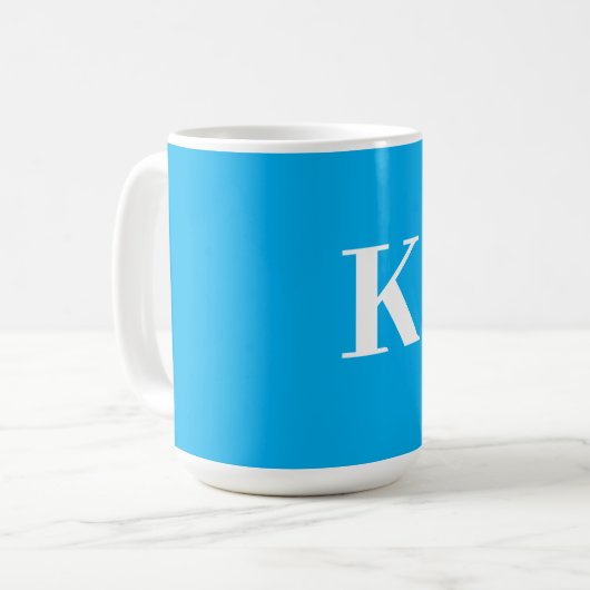 Monogram Naam Trouwcadeau Party Favoriet Blauw Wit Koffiemok (Voorkant links)