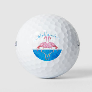 Monogram Naam Twee Roze Flamingos Golfballen
