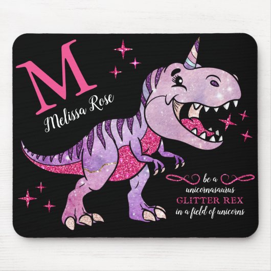 Monogram naam Unicornasaurus Glitter Rex Muismat (Voorkant)