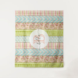 Monogram naam vervaagde rozen op rustieke houten c wandkleed