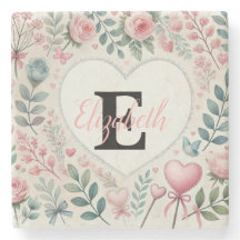 Monogram naam Vintage harten bloem waterverf
