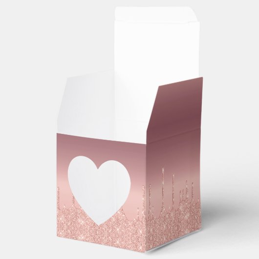 Monogram Naam Voorzijde Roos Goud Blush Sparkle Bedankdoosjes (Geopend)