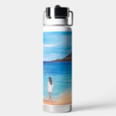 Monogram Naam Vrouw Strand Oceaan Kunst Landschap Waterfles (Achterkant)