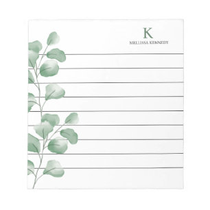 Monogram Naam Watercolor Eucalyptus Zwarte Lijn Notitieblok