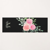 Monogram Naam Waterverf Bloemen Zwart Yogamat (Voorkant (horizontaal))