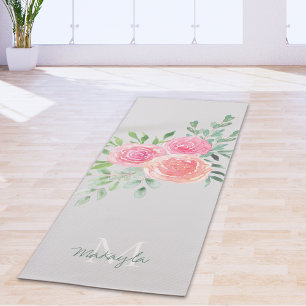 Monogram Naam Waterverf Bloemengrijs Yogamat