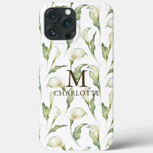 Monogram naam waterverf bloemige elegante witte le iPhone 13 pro max hoesje
