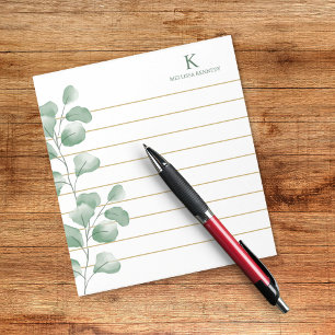 Monogram Naam Waterverf Eucalyptus Goud Gevoerde Notitieblok