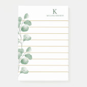 Monogram Naam Waterverf Eucalyptus Goud Gevoerde Post-it® Notes (Voorkant)