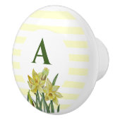 Monogram Naam Waterverf Gele affodils Stripes Keramische Knop (Rechts)