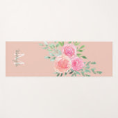 Monogram Naam Waterverf Roze Bloem Yogamat (Voorkant (horizontaal))