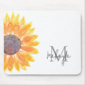 Monogram Naam Waterverf Zonnebloem Muismat (Voorkant)