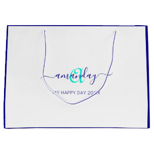 Monogram Naam White Blue Bridal Sweet 16th Wedding Groot Cadeauzakje