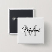 Monogram naam White Personalized Sjabloon Square Vierkante Button 5,1 Cm (Voorkant /achterkant)