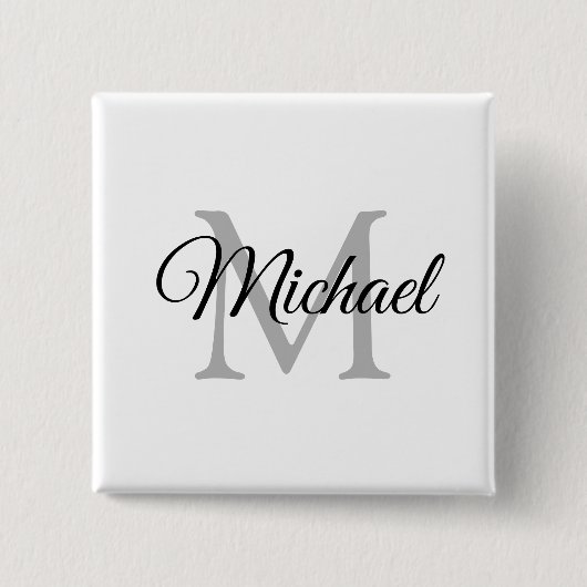 Monogram naam White Personalized Sjabloon Square Vierkante Button 5,1 Cm (Voorkant)