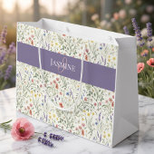 Monogram Naam Wilde Bloem Boho Lavendel Klaprozen Groot Cadeauzakje