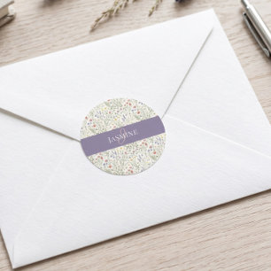 Monogram Naam Wilde Bloem Boho Lavendel Klaprozen Ronde Sticker