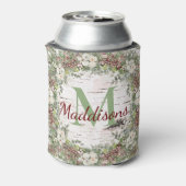 Monogram naam Winter Woodland White Rose Pinecone Blikjeskoeler (Blikje Achterkant)