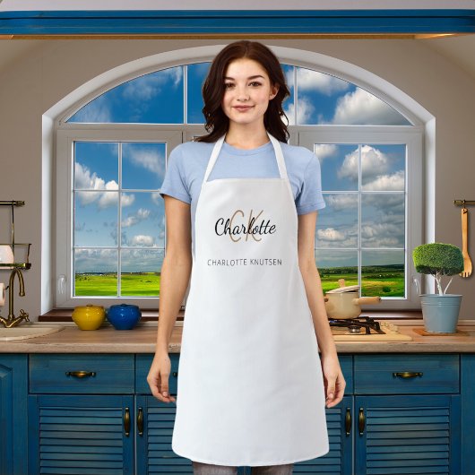 Monogram naam wit zwart bedrijf schort