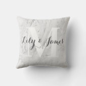 Monogram Naam Witte Grijze Marmer Wedding Keepomwi Kussen (Achterkant)