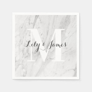 Monogram Naam Witte Grijze Marmer Wedding Keepomwi Servet