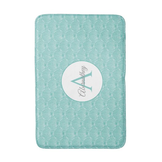 Monogram Naam Witte Zee Shell Pattern Beach House Badmat (Voorkant Verticaal)