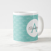Monogram Naam Witte Zee Shell Pattern Beach House Extra Grote Beker (Voorkant rechts)