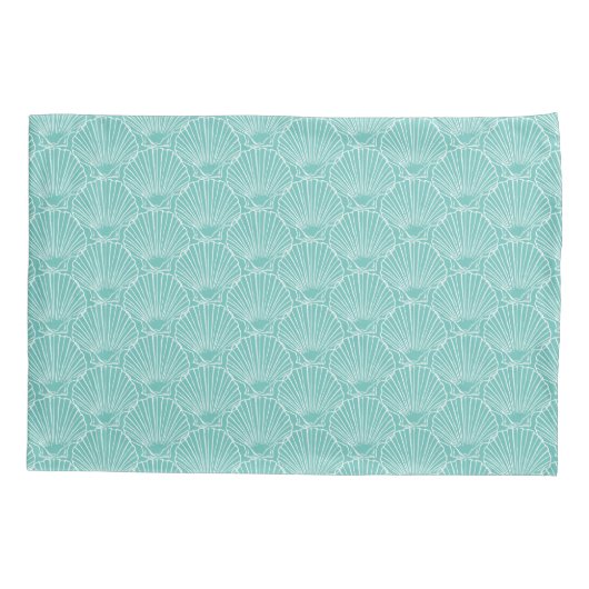 Monogram Naam Witte Zee Shell Pattern Beach House Kussensloop (Achterkant-Links)