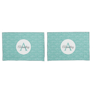 Monogram Naam Witte Zee Shell Pattern Beach House Kussensloop