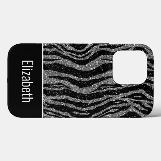 Monogram naam Zebra Print Black Silver Grey Case-Mate iPhone Case (Achterkant (horizontaal))